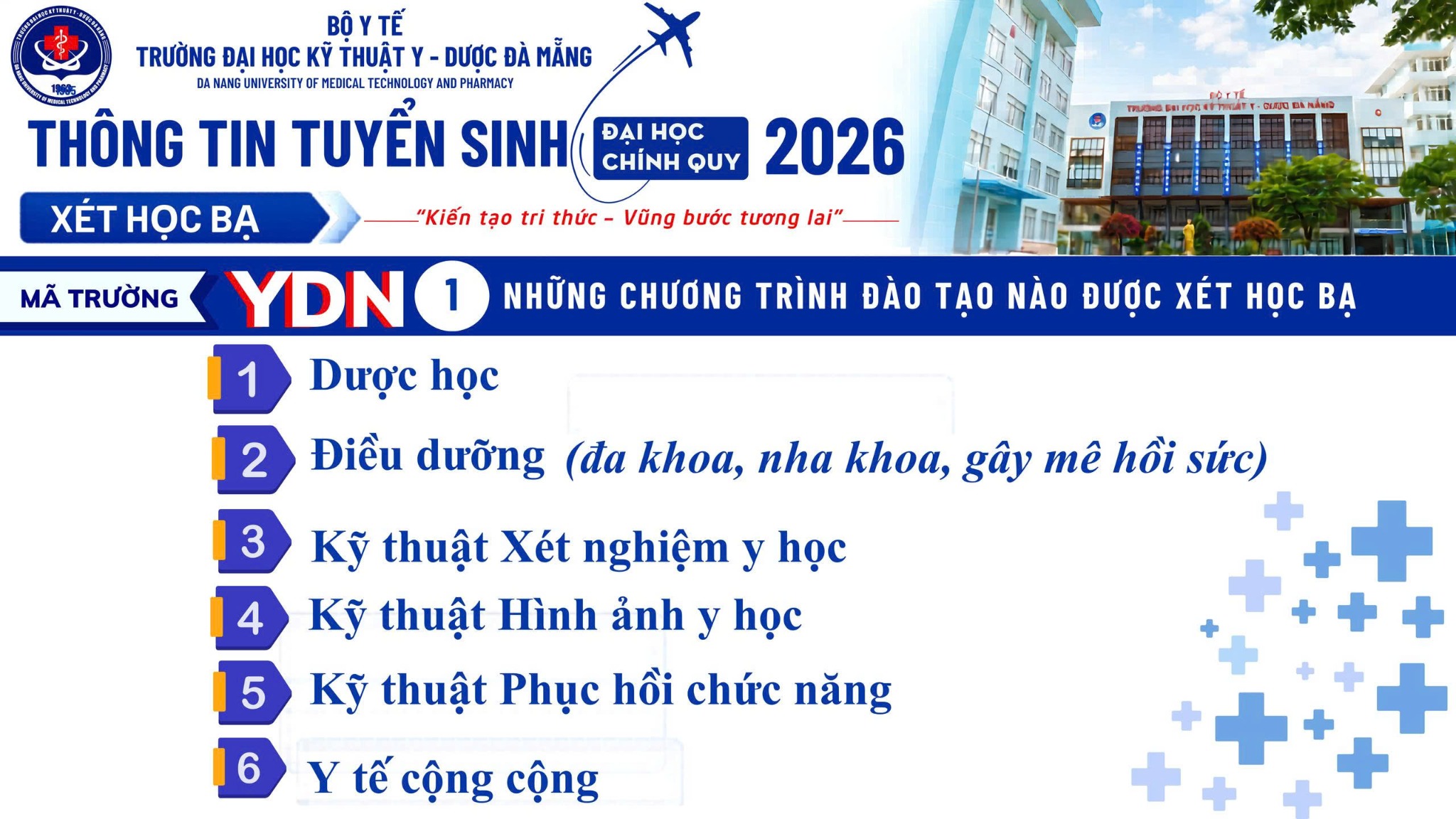 Các chương trình đào tạo được xét học bạ năm 2026 của Trường Đại học Kỹ thuật Y - Dược Đà Nẵng